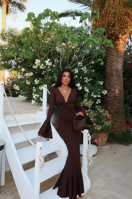Brown Long Sleeve Dress