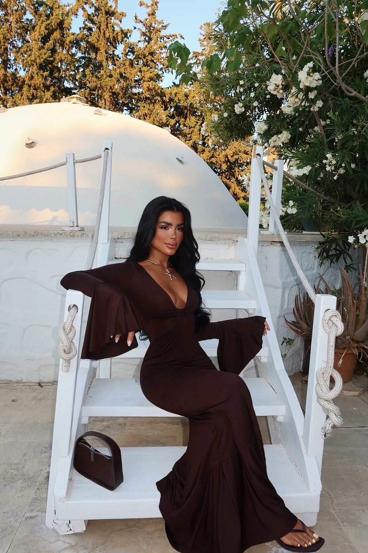 Brown Long Sleeve Dress