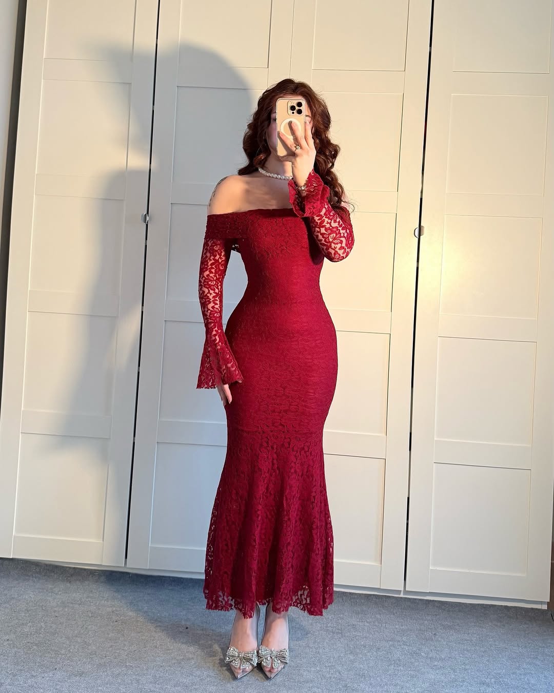 Burghandy Strapless Lace Dress