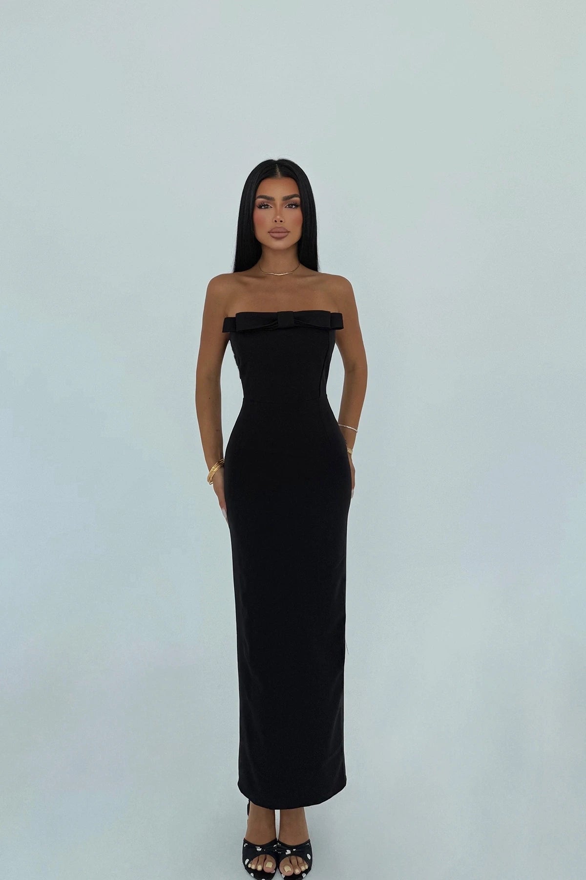 Black Strapless Midi Dress