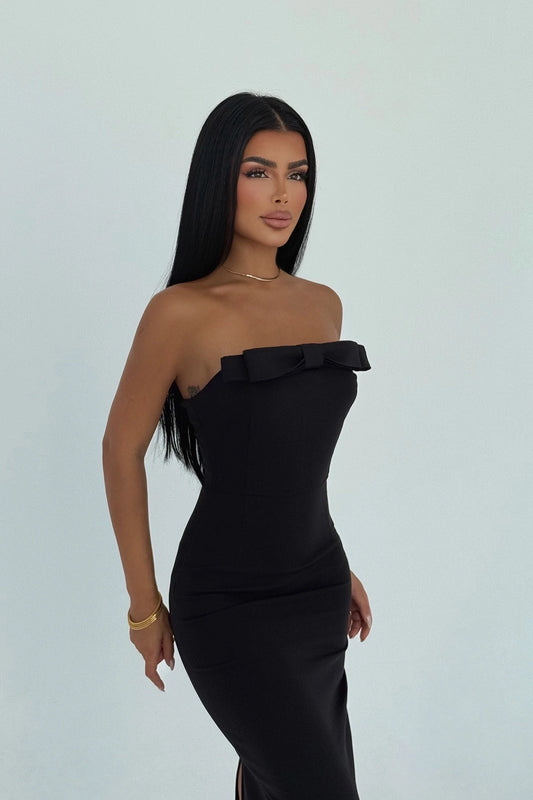 Black Strapless Midi Dress