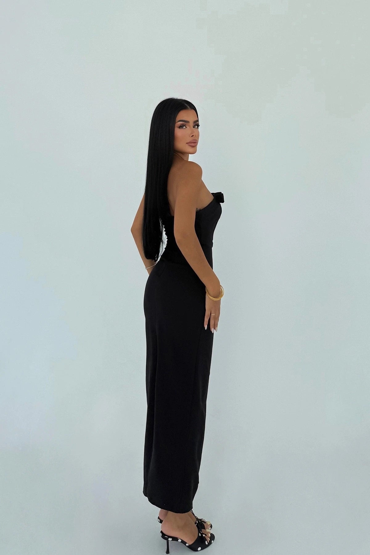 Black Strapless Midi Dress