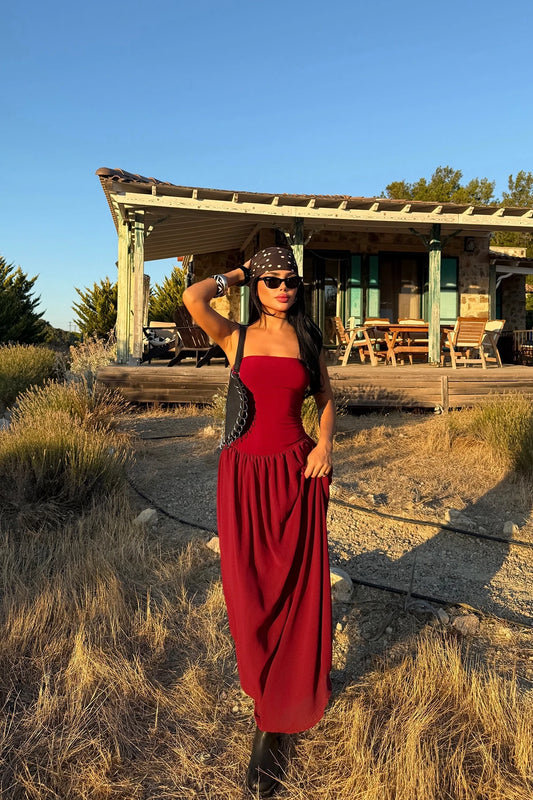 Burgundy Damson Long Dress