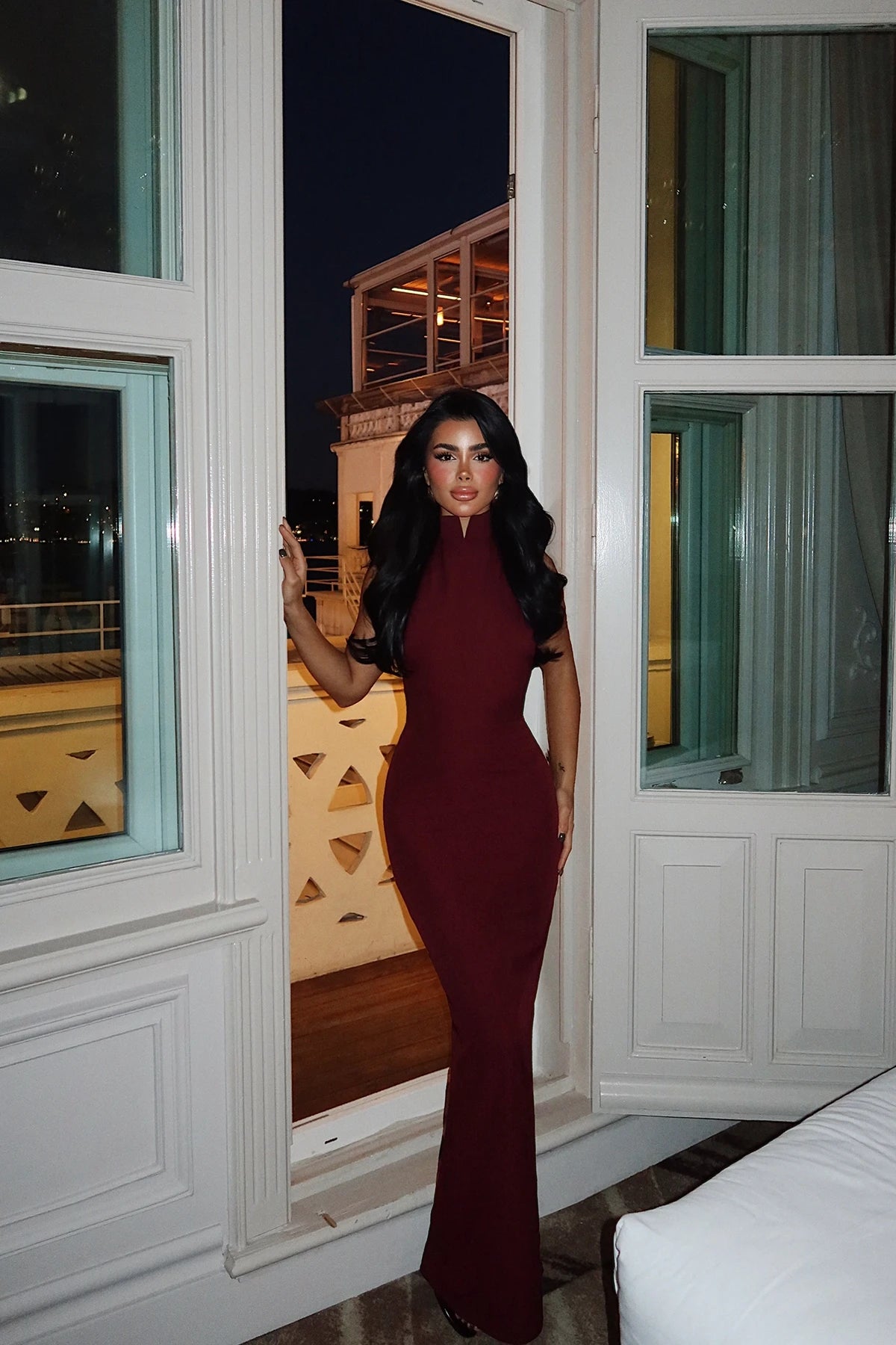 Doria Long Dress in Cherry Maroon