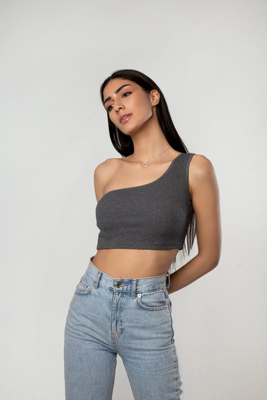 Gray One Shoulder Crop
