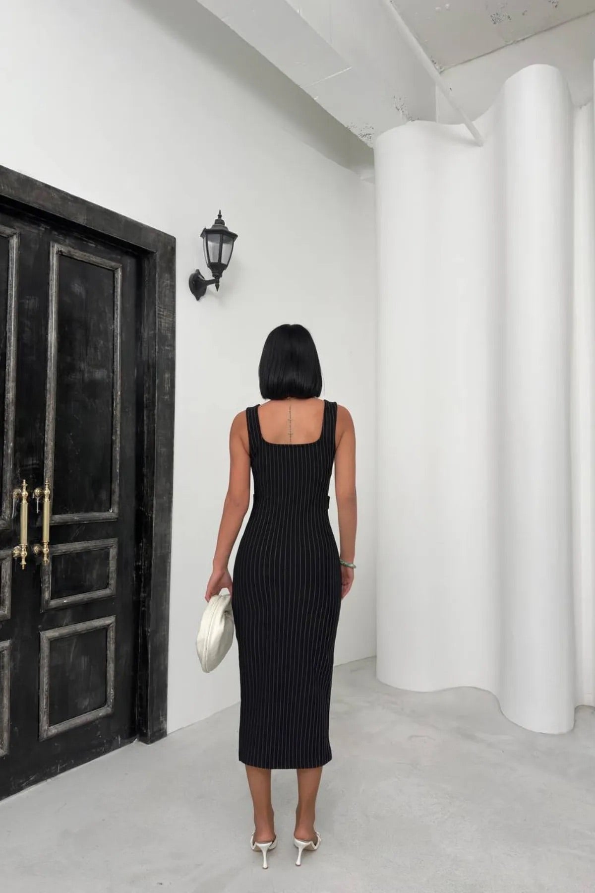 Black Strappy Cowl Neck Long Dress