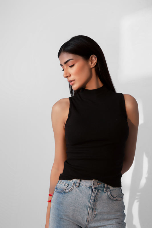 Black  Turtleneck Sleeveless