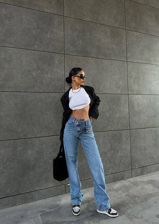 Blue Crossover Straight Leg Jean