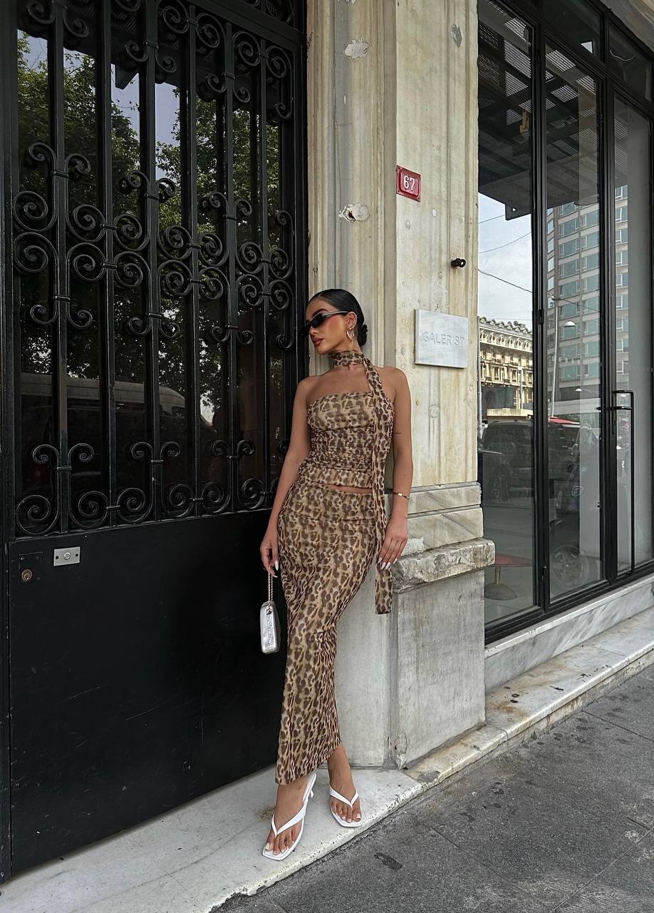 light LEOPARD BLOUSE SKIRT SET