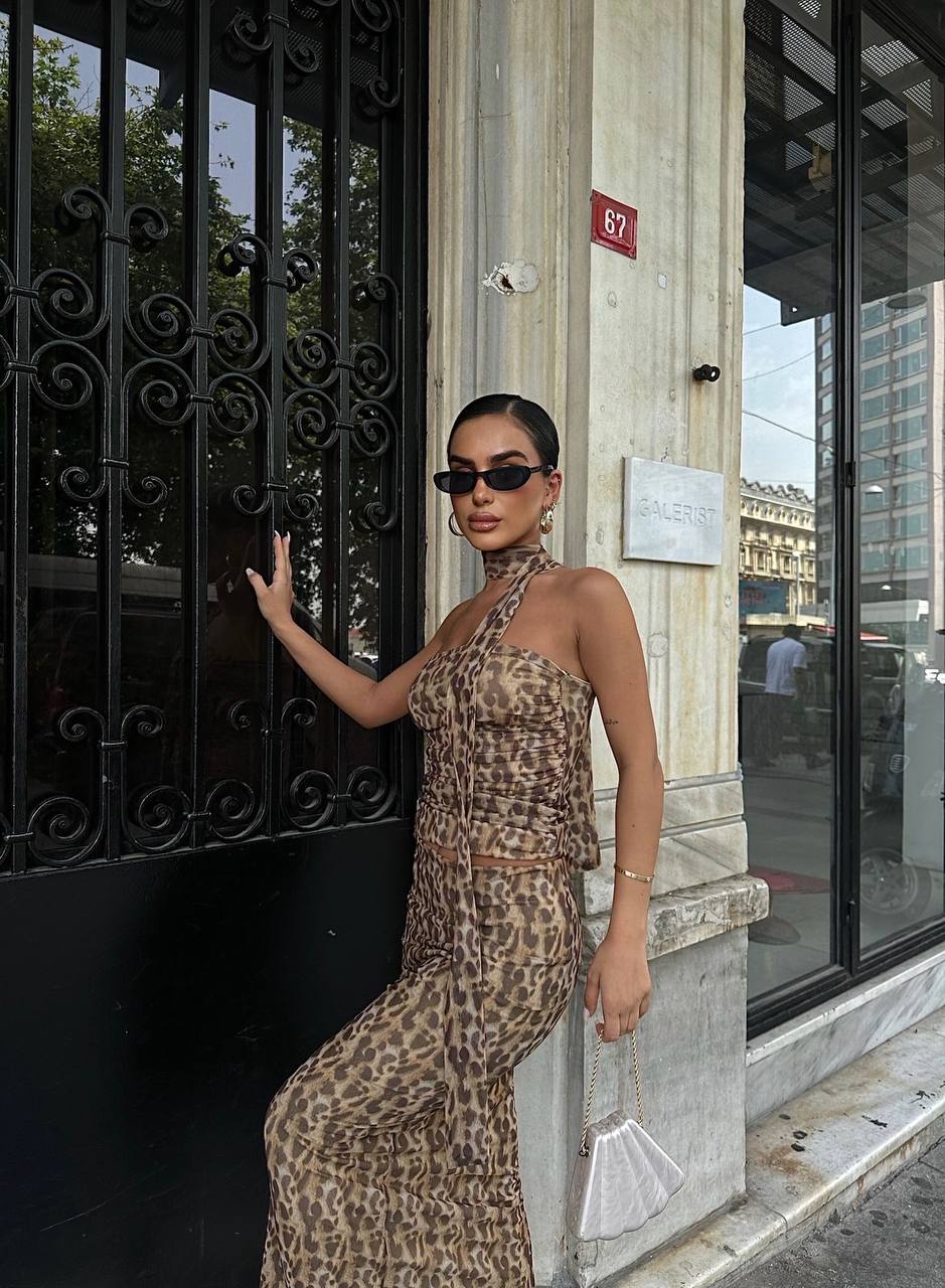 light LEOPARD BLOUSE SKIRT SET