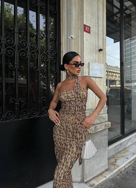 light LEOPARD BLOUSE SKIRT SET