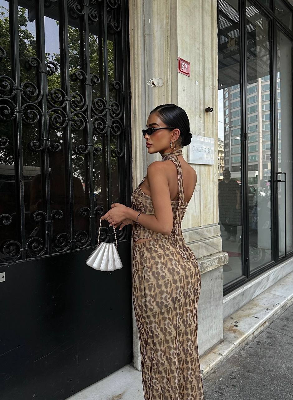 light LEOPARD BLOUSE SKIRT SET