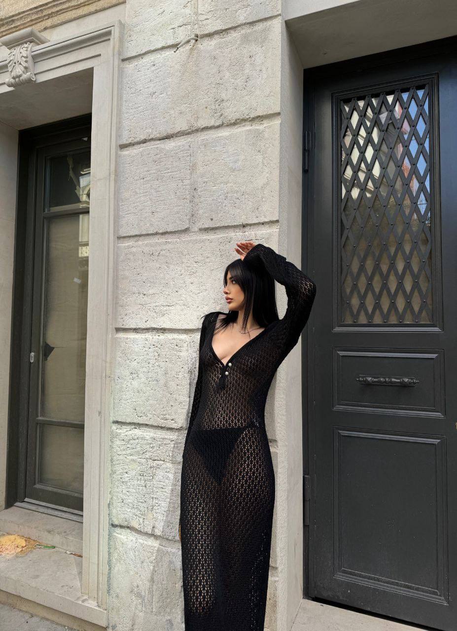 Black crochet  beach maxi summer dress
