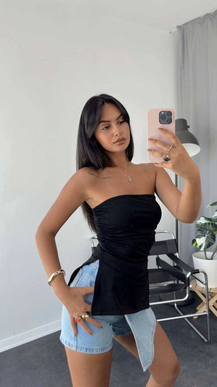Black Strapless Collar - Zippered Side Blouse