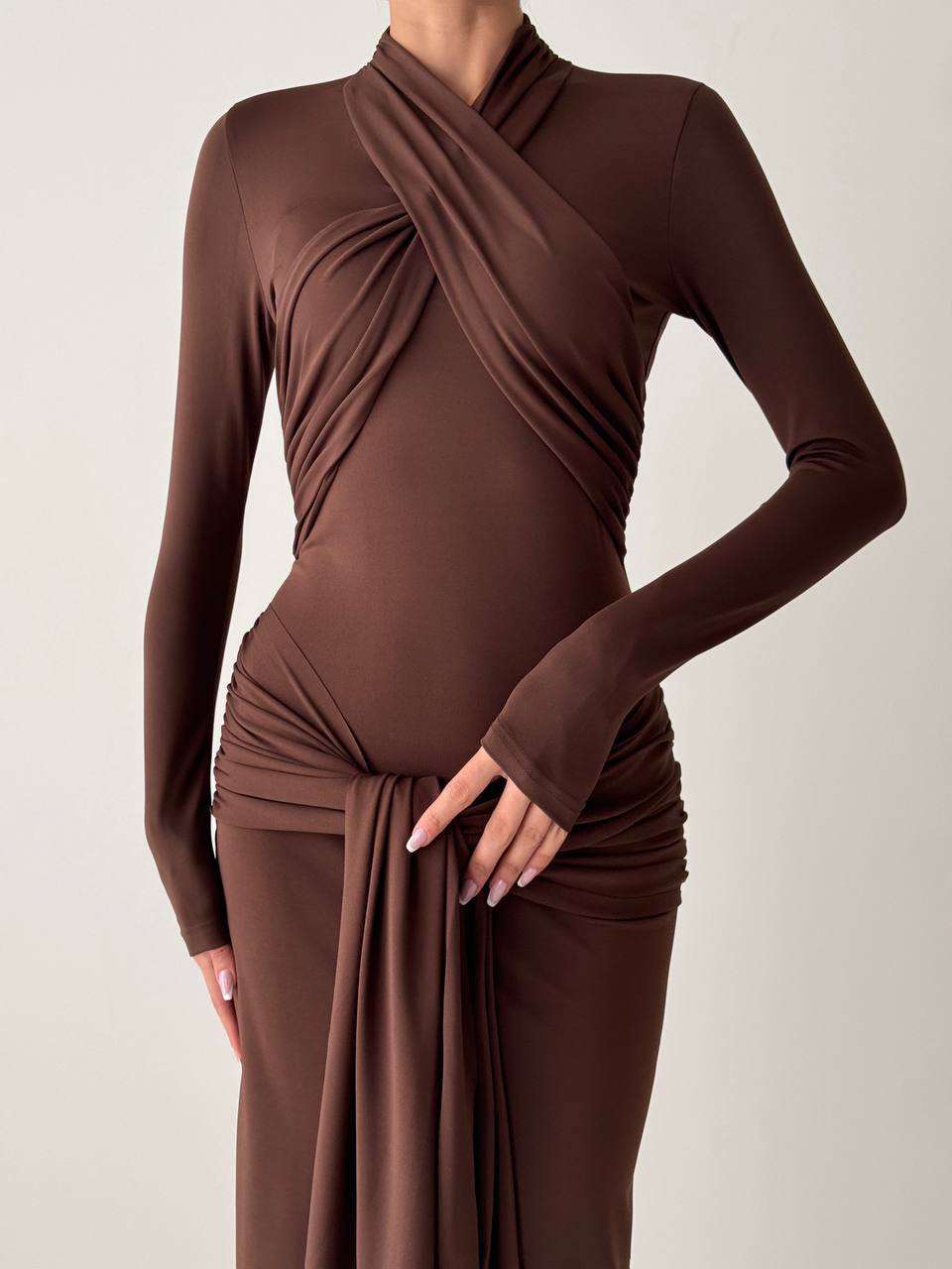 Brown Lycra  Long  Dress