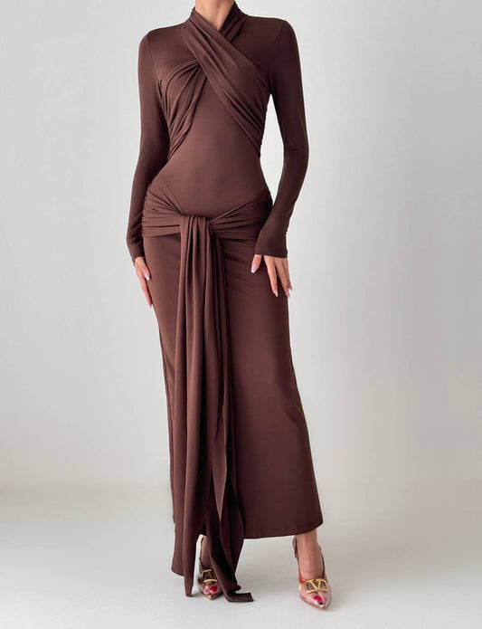 Brown Lycra  Long  Dress