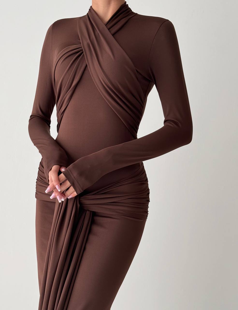 Brown Lycra  Long  Dress