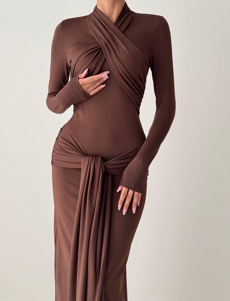 Brown Lycra  Long  Dress