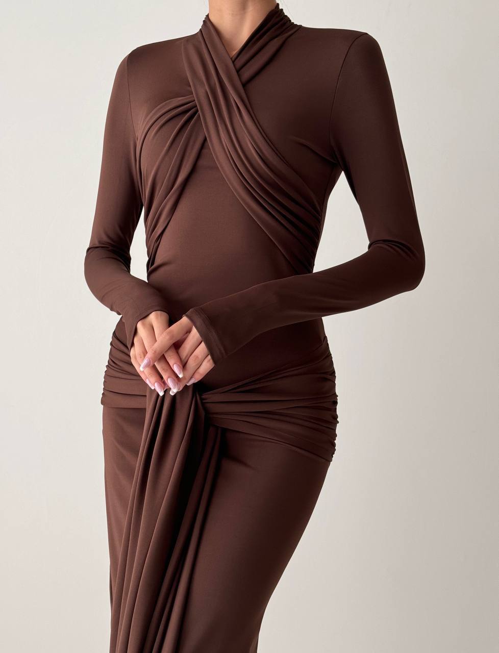 Brown Lycra  Long  Dress