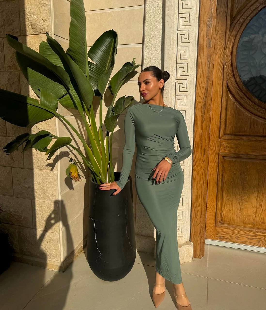 OLIVE SCUBA FABRIC DRESS