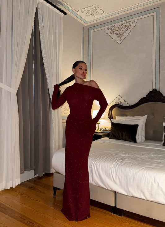 Burgundy off shoulder  dress