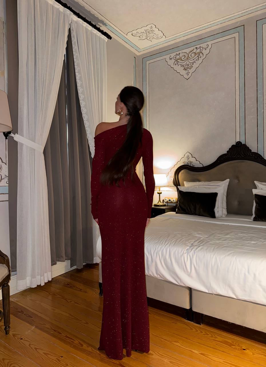 Burgundy off shoulder  dress