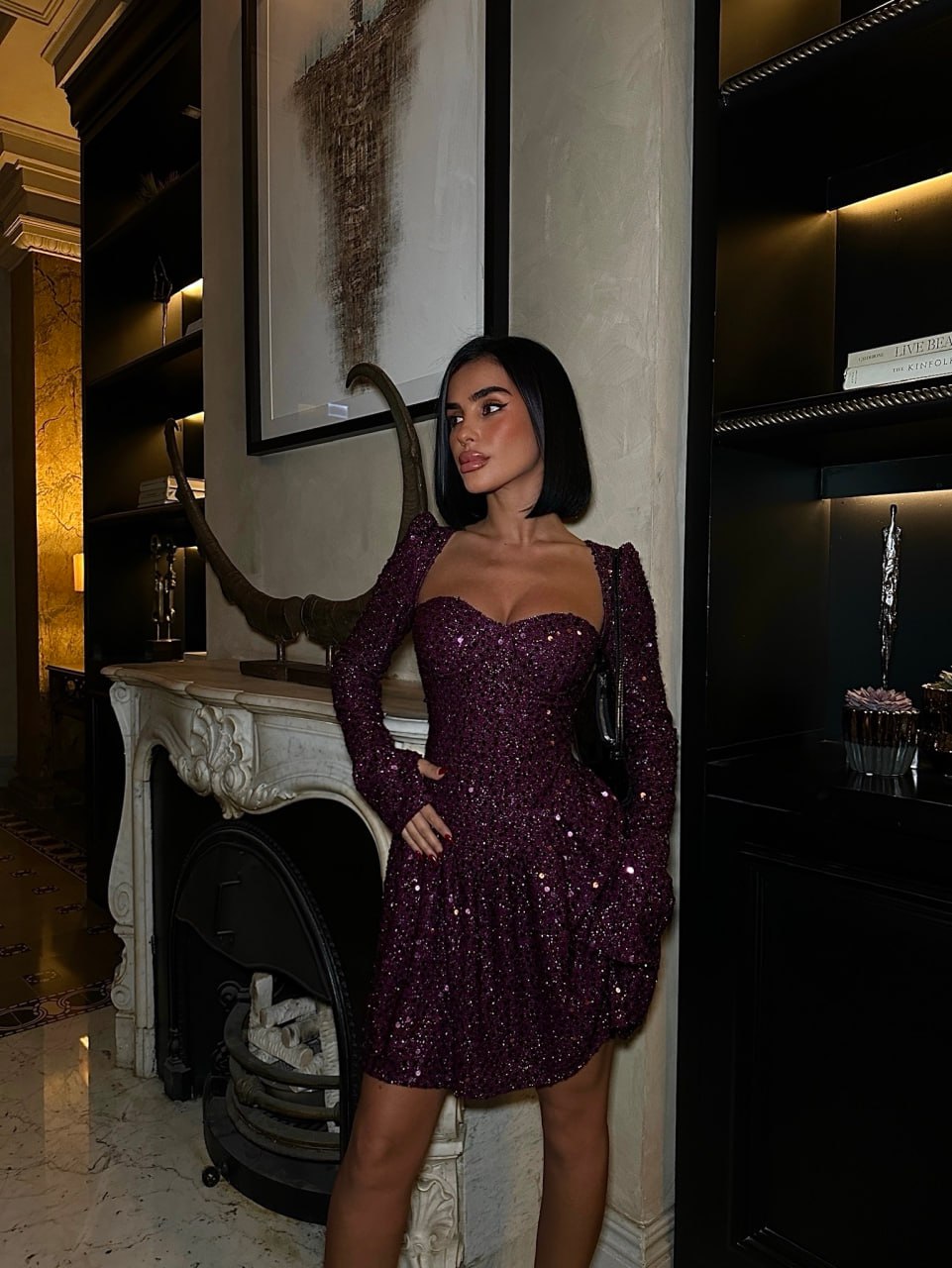 Burgundy  Sequin Fabric Lined Dress