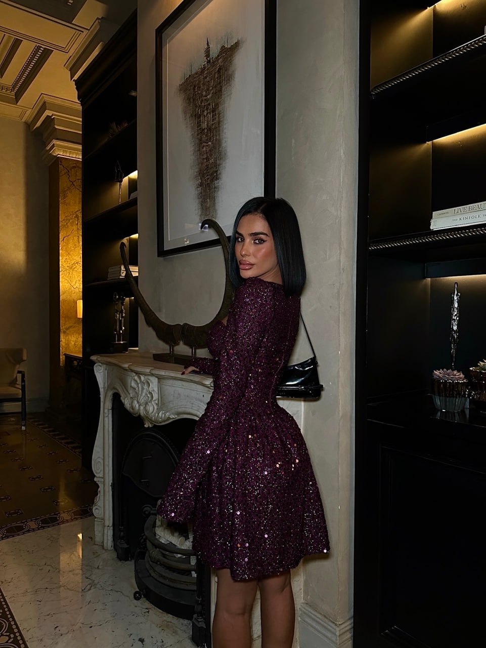 Burgundy  Sequin Fabric Lined Dress