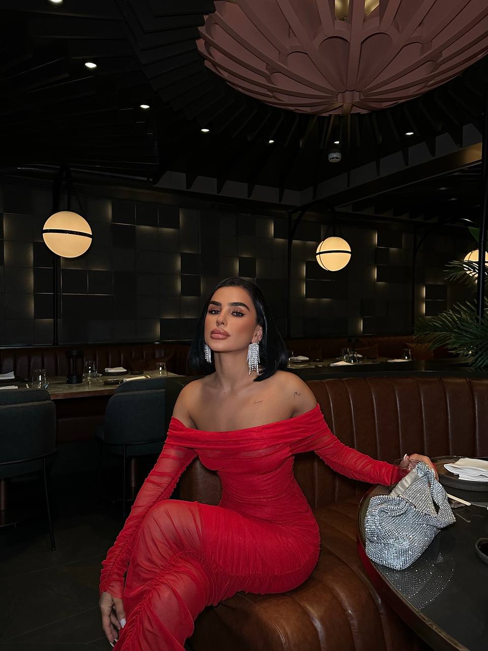 Red Lycra Tulle Lined Midi Length Strapless Dress