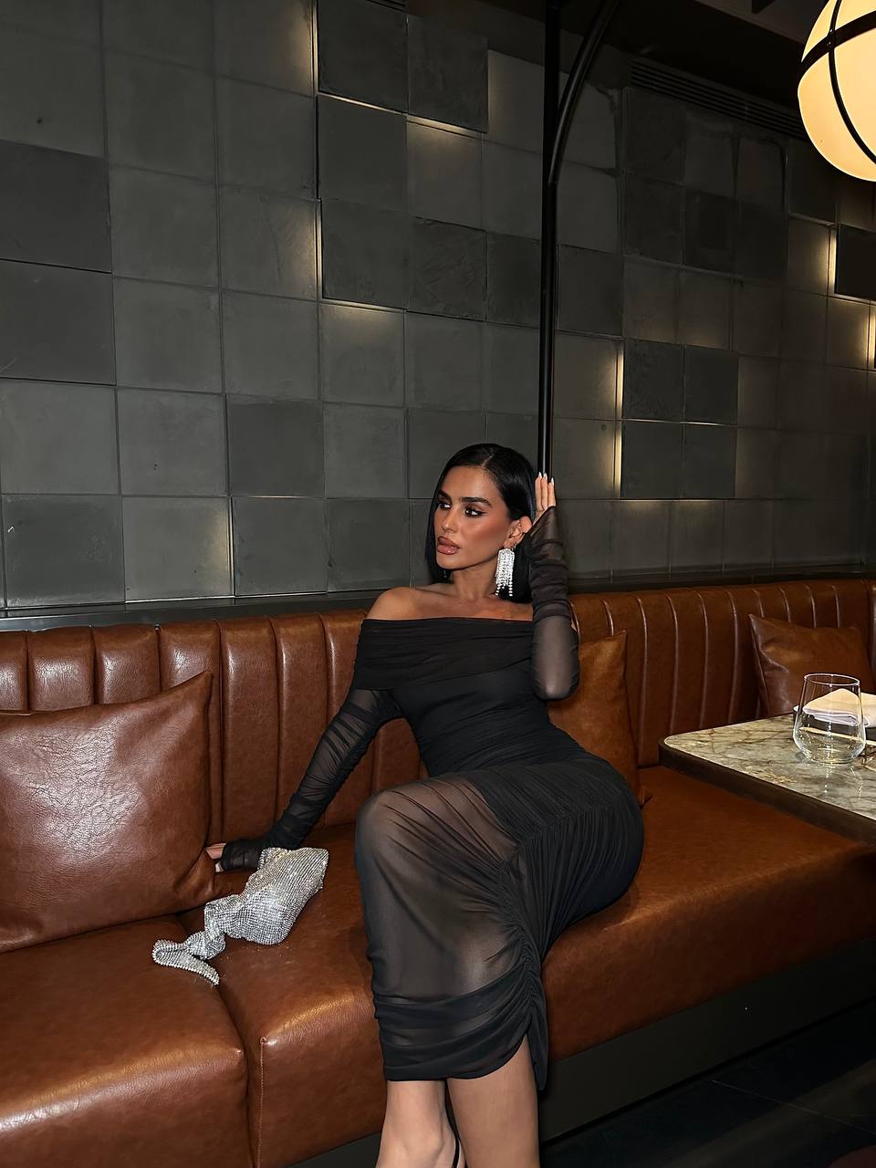 Black Lycra Tulle Lined Midi Length Strapless Dress