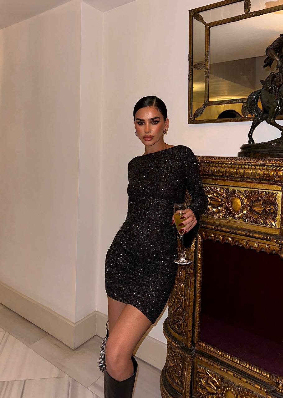 Backless Sleeve Glitter Dress