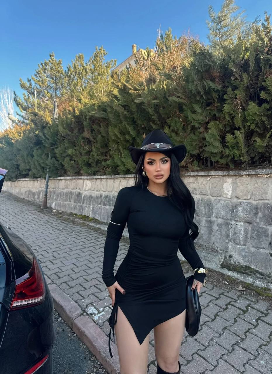 Black Side Gathered Scuba Dress