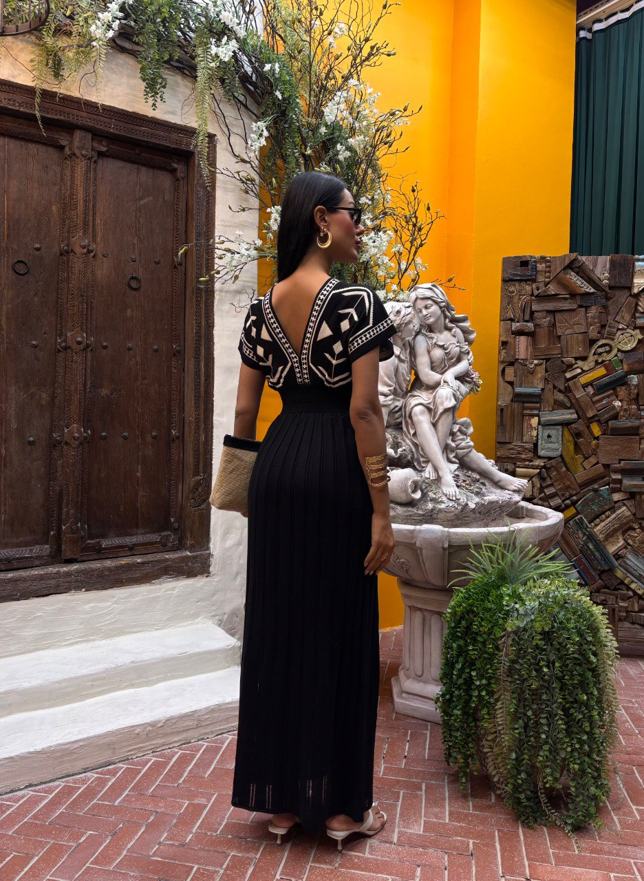 Black Ethnic Patterned Knitwear Dress
