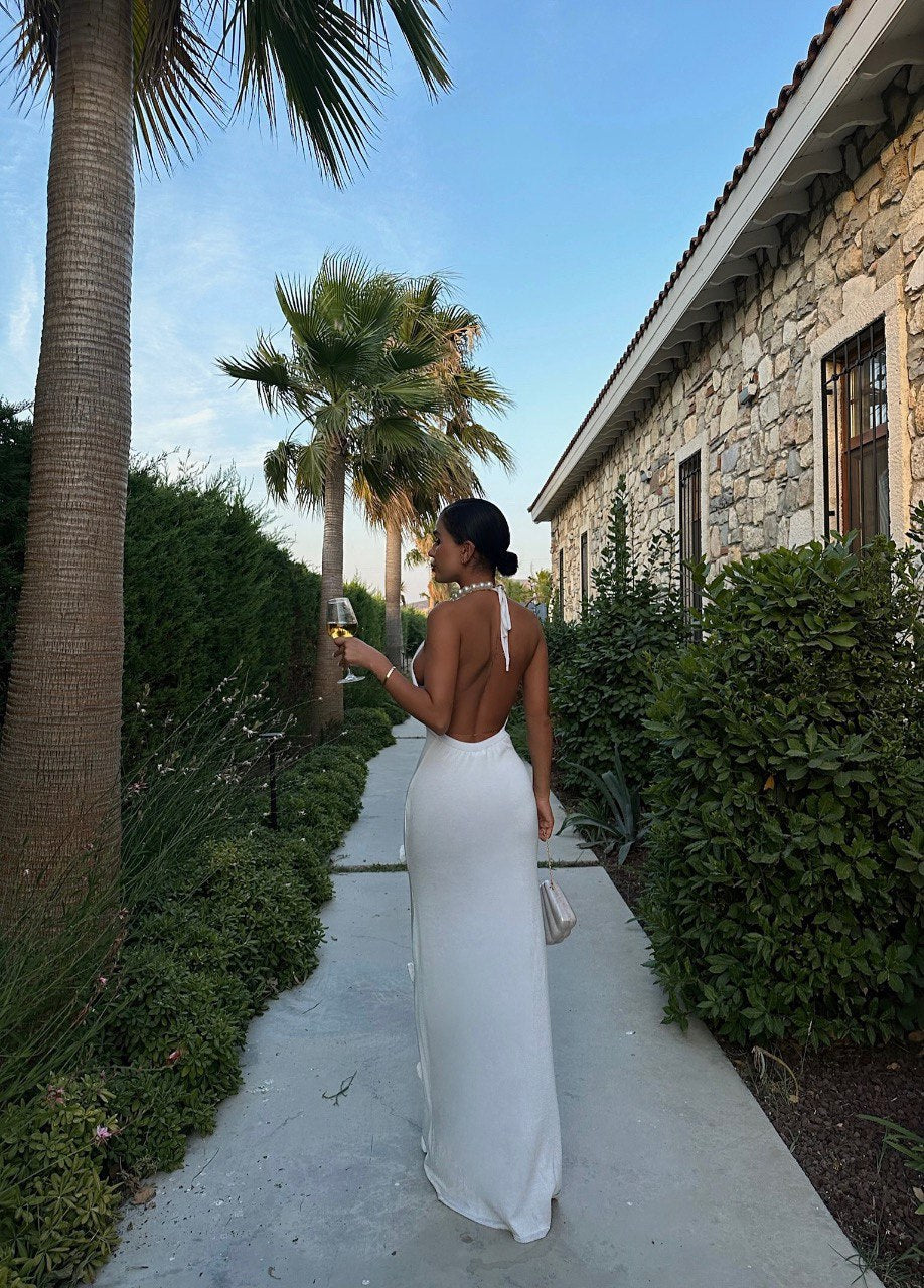 White Back Detailed Maxi Dress