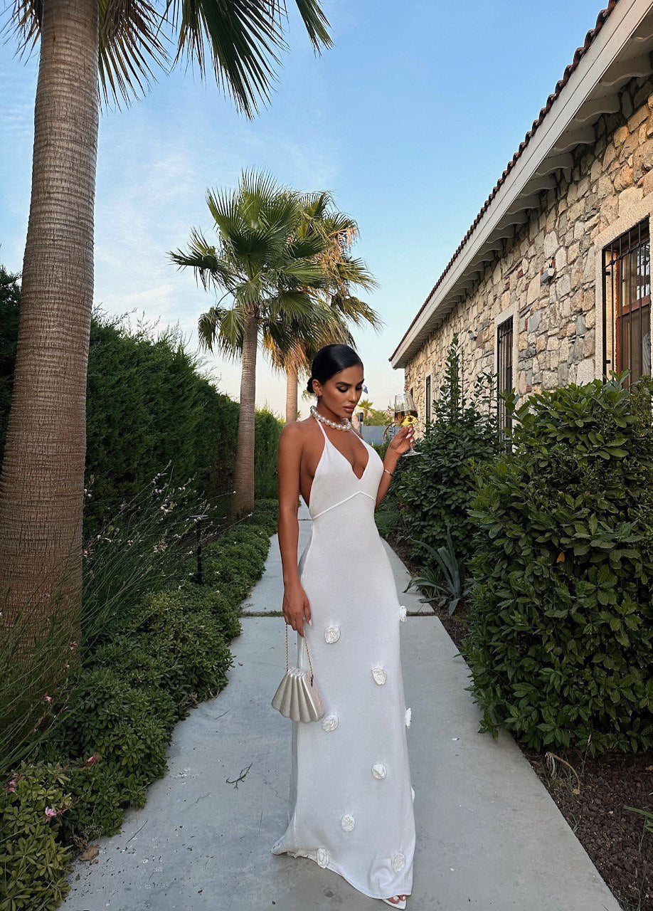 White Back Detailed Maxi Dress