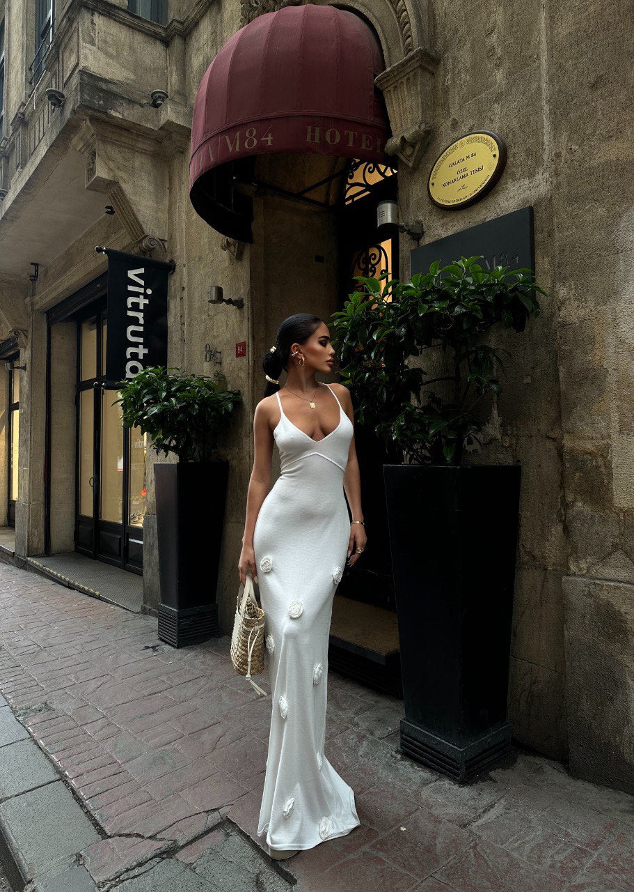 White Back Detailed Maxi Dress