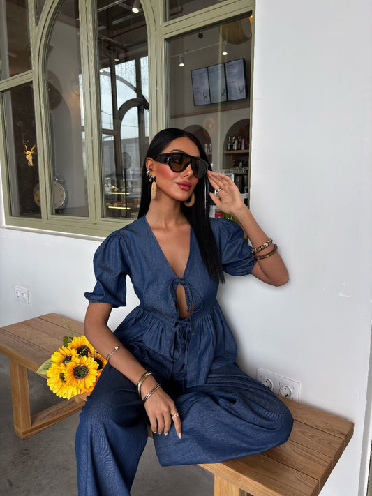 Denim Look Set with Tie