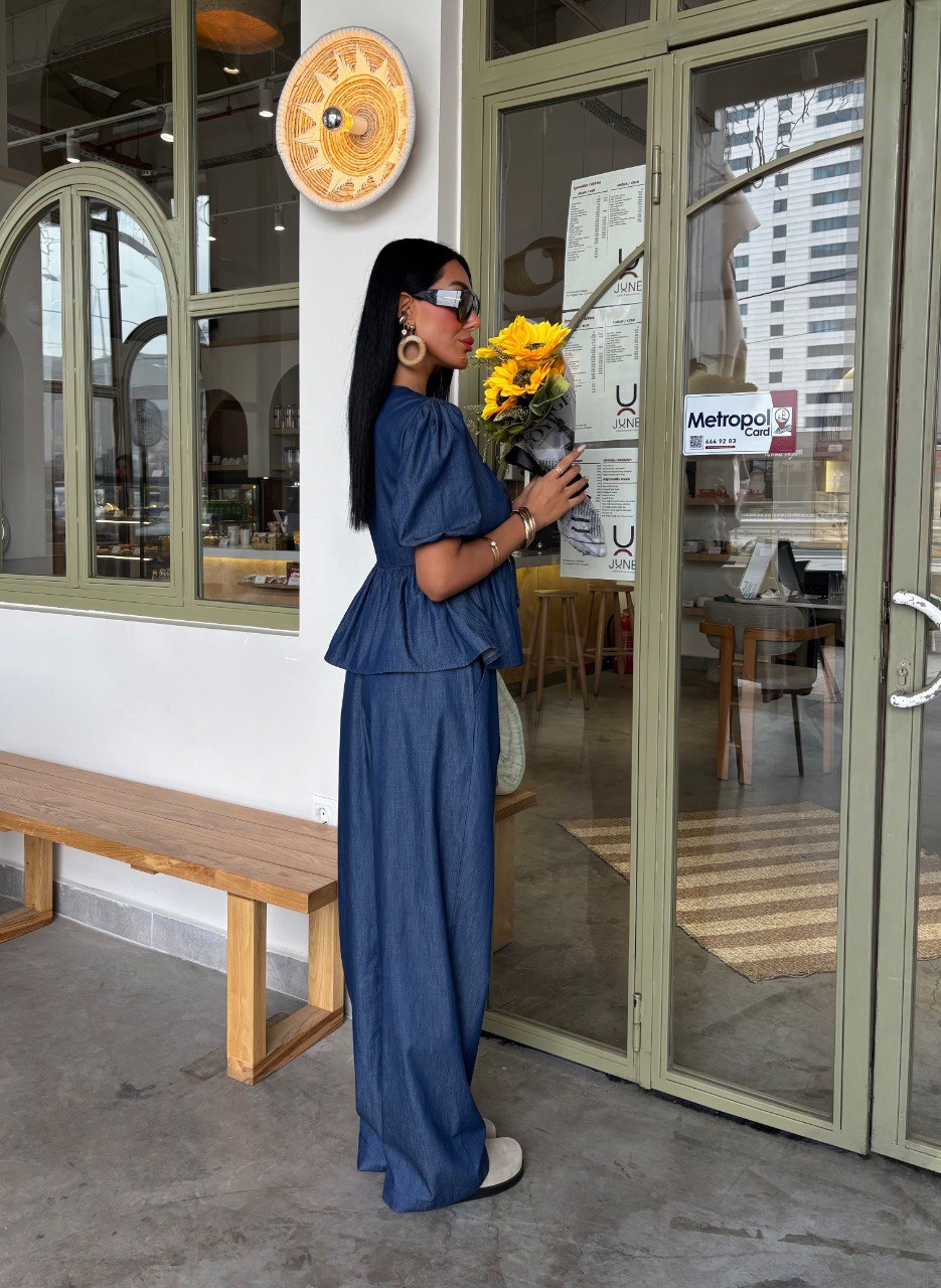 Denim Look Set with Tie