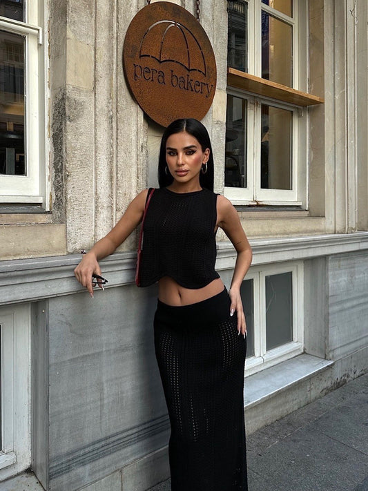 Black Cotton Skirt Set