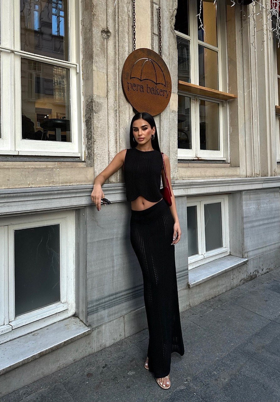 Black Cotton Skirt Set