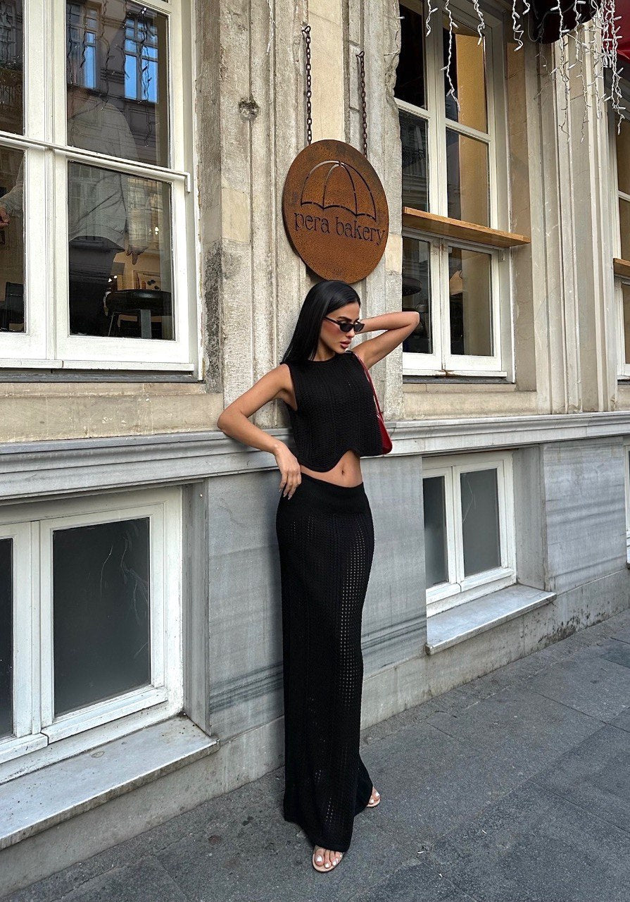 Black Cotton Skirt Set