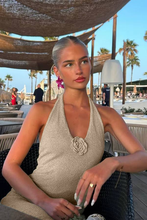 Stone Slit Knit Dress