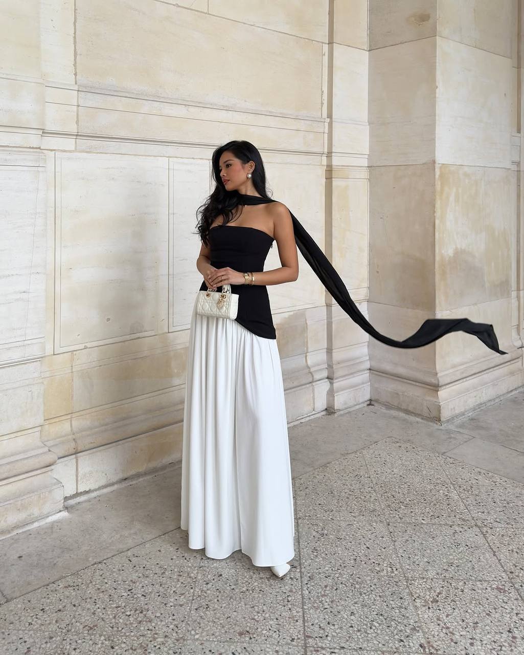 Black & White SCUBA CREP AND SANNDY FABRIC DRESS SET