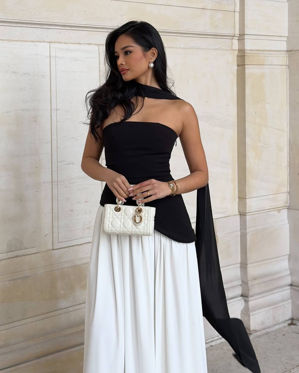 Black & White SCUBA CREP AND SANNDY FABRIC DRESS SET