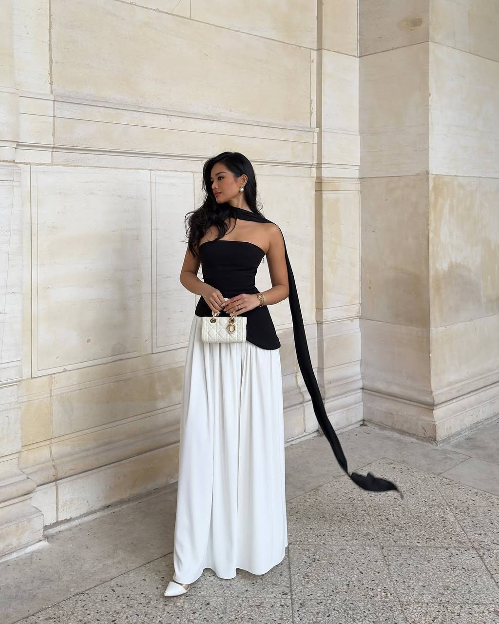 Black & White SCUBA CREP AND SANNDY FABRIC DRESS SET