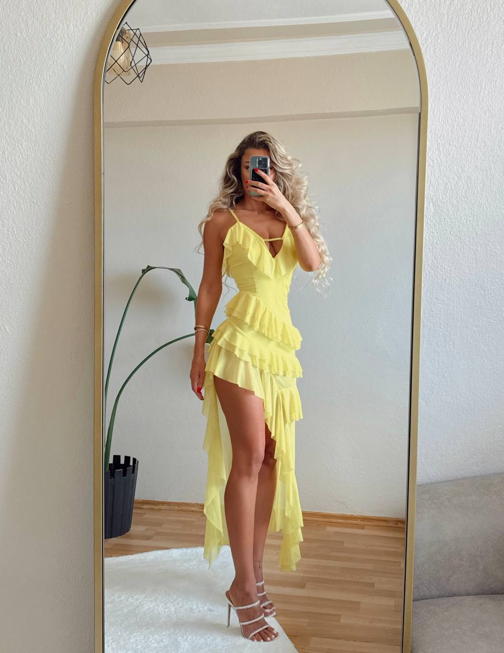 Yellow Chiffon Fabric Lined Dress