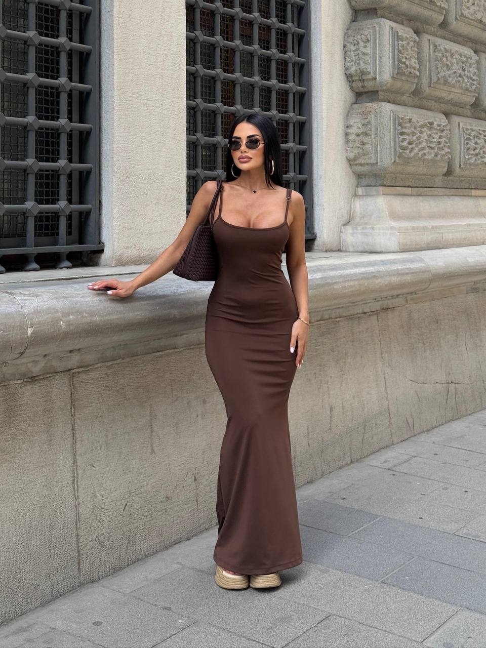 Brown  DRESS WITH ROPE STRAPS