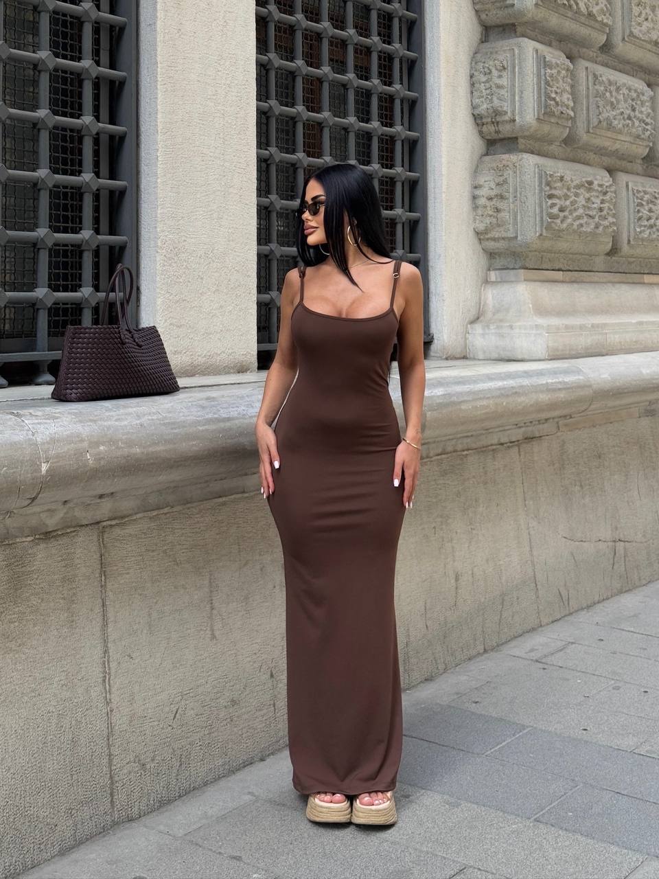 Brown  DRESS WITH ROPE STRAPS