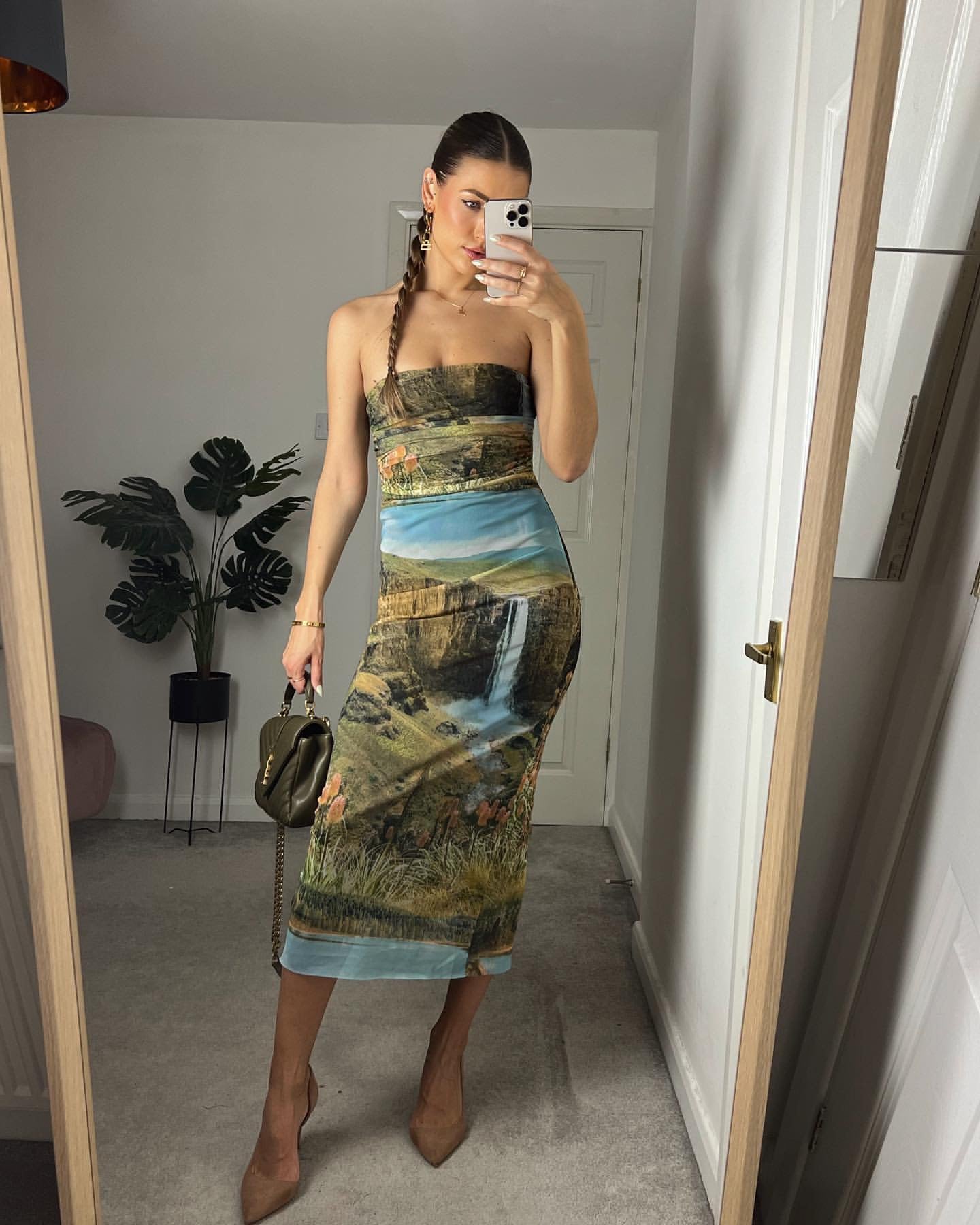 Strapless Tulle Dress with Mountain Pattern
