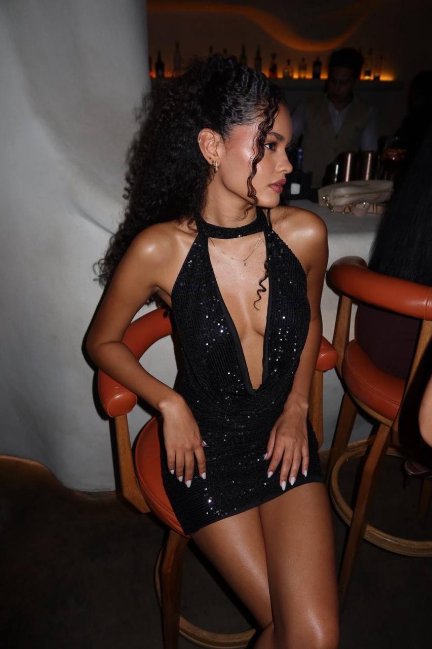 Black Sequin Detail Mini Dress